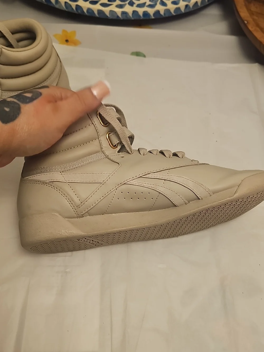 Reebok Freestyle Cardi B Hi High Top Sneakers Beige